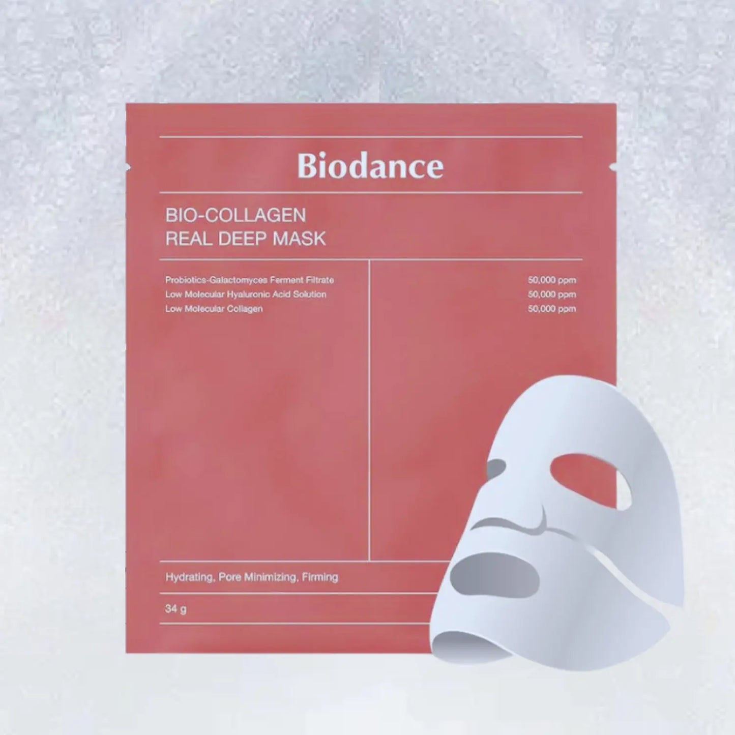 BIODANCE Bio-Collagen Real Deep Mask product image with mask out on a grey background.