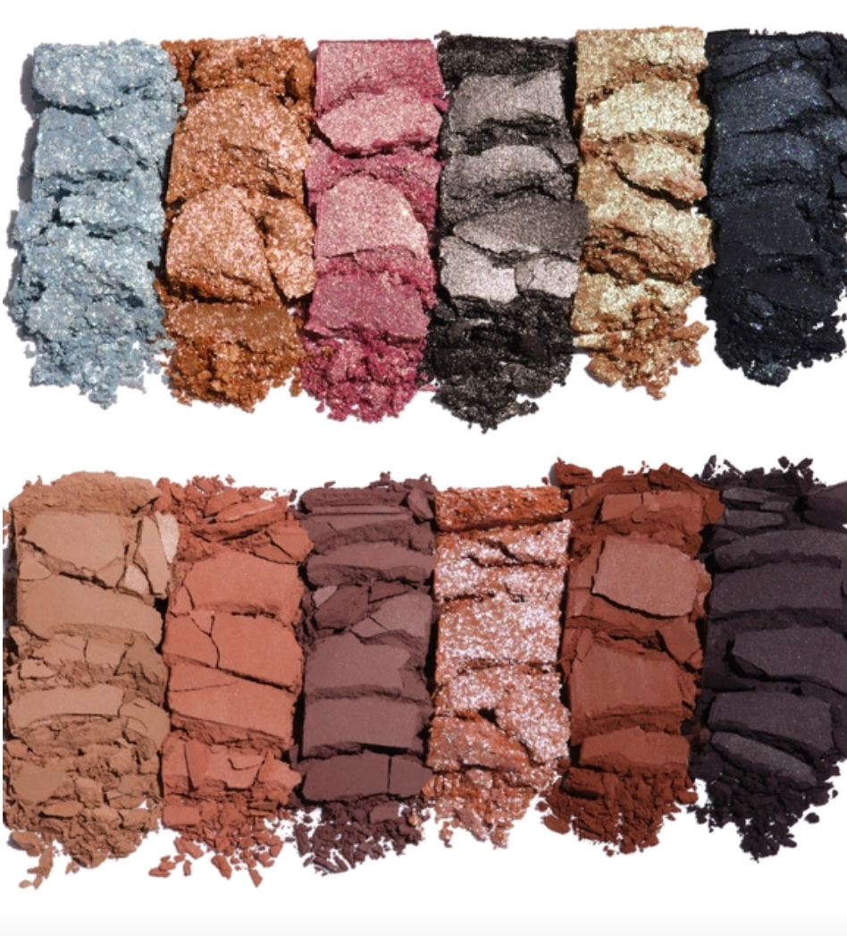 Anastasia Beverly Hills Cosmos Eye Shadow Palette smashed color swatches on a white background.
