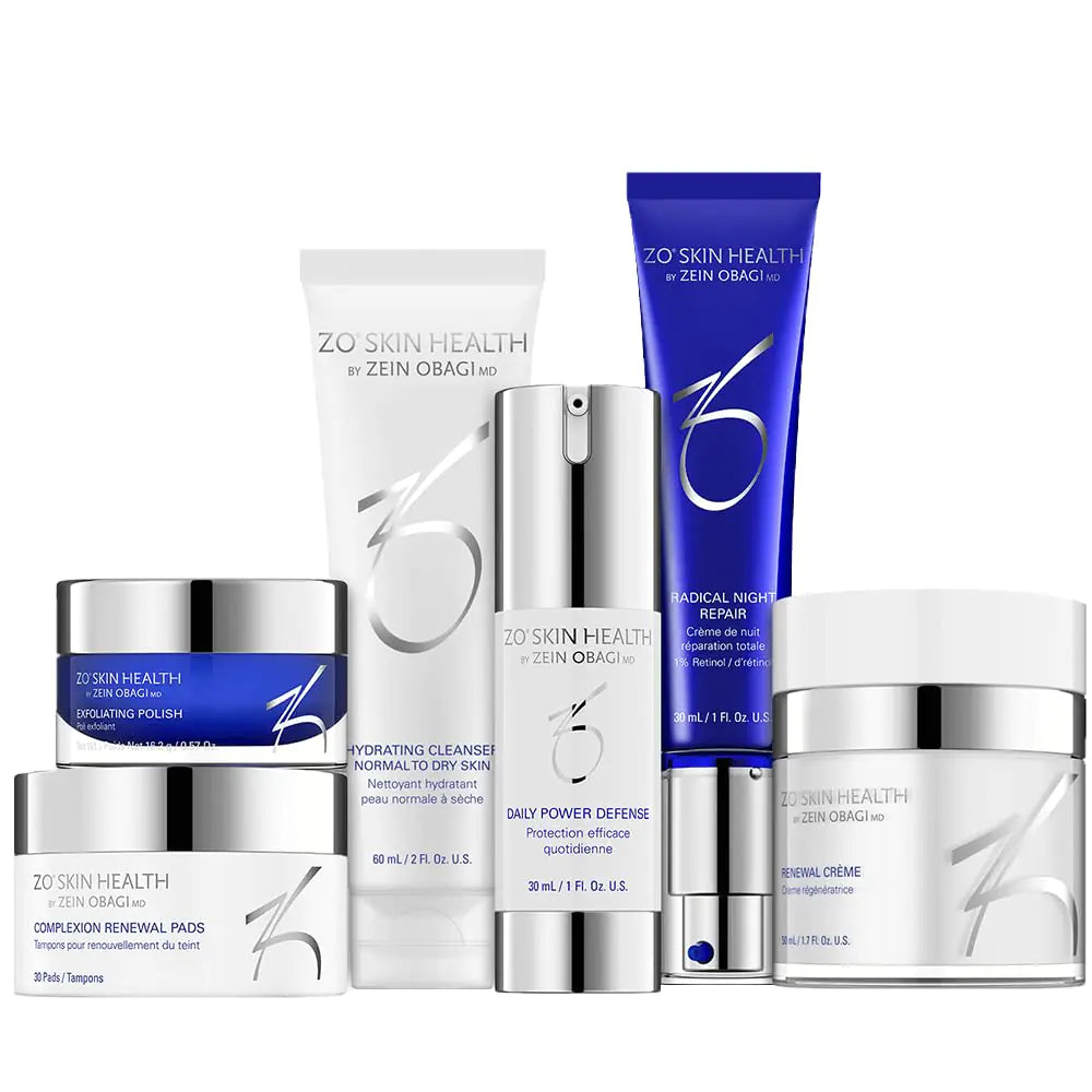 ZO Skin Health aggressive anit ageing program skincare bundle on a white background.
