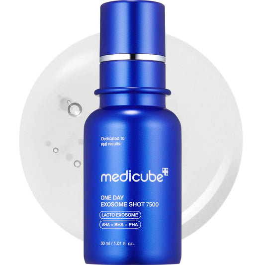 Blue Medicube skincare serum bottle on a white background