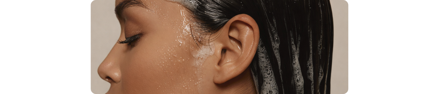 Editorial beauty close-up with water droplets representing cleansing and refreshed skin