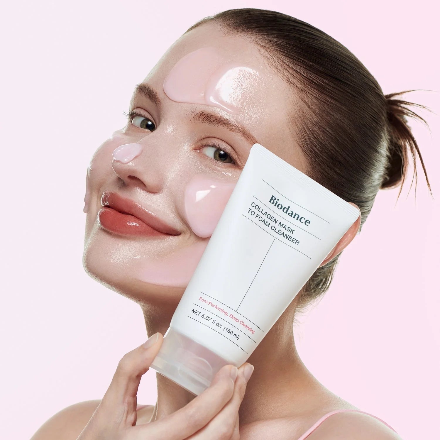 Biodance Collagen Mask To Foam Cleanser 150ml applied to skin as a mask then lathered into foam for a smooth clean finish
