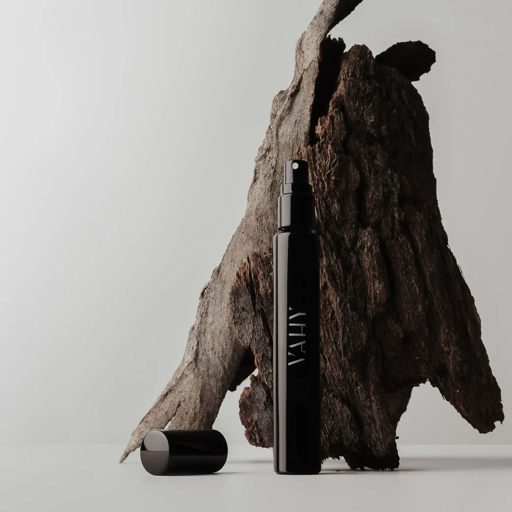 VAHY Tarkine Natural Perfume 10ml with layered woods and subtle smoke creating a smooth immersive scent