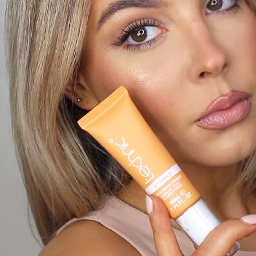 Technic Brightening Primer with Vitamin C 30ml applied to skin for brightening smoothing and prepping makeup