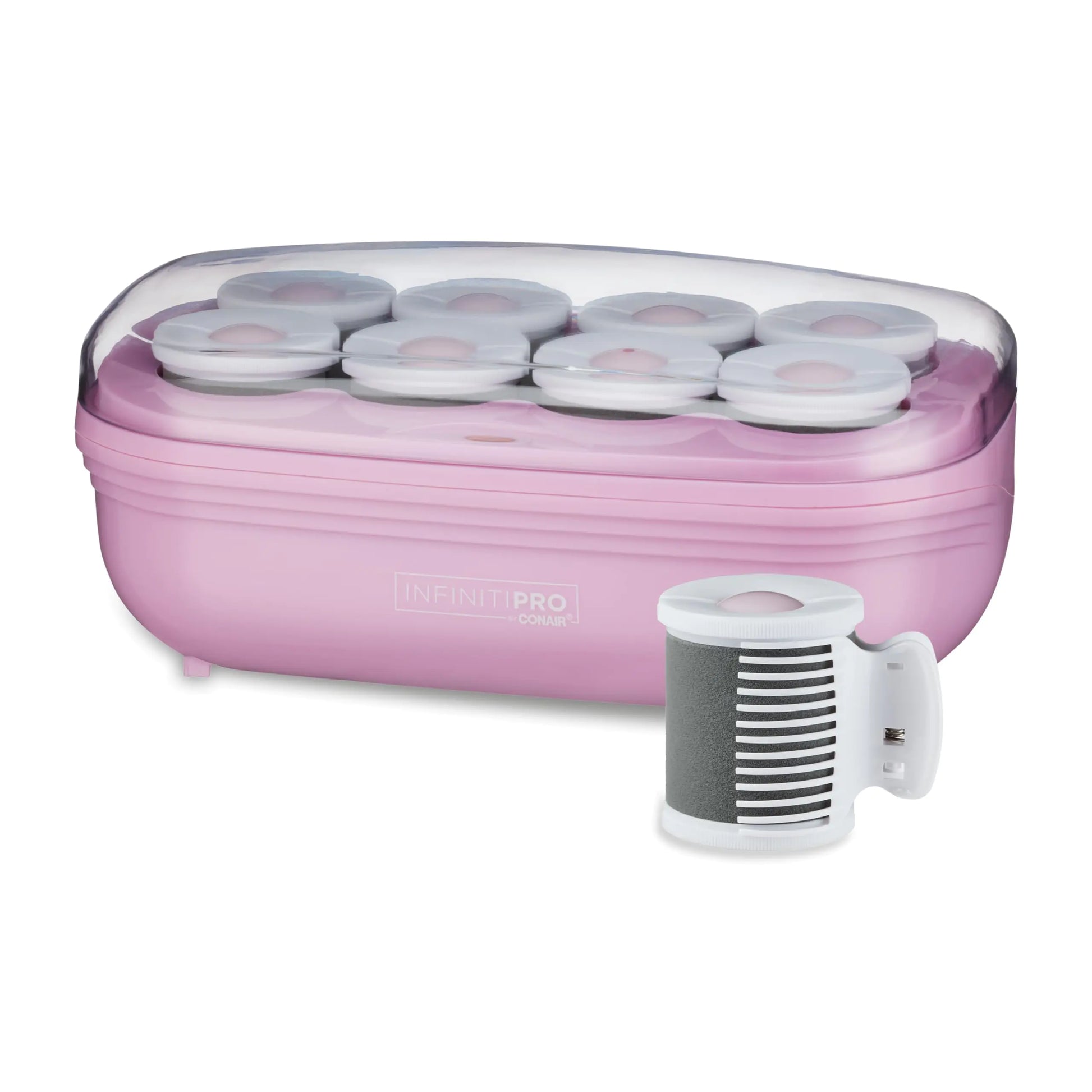 conair infiniti pro hot rollers in pink on white background.