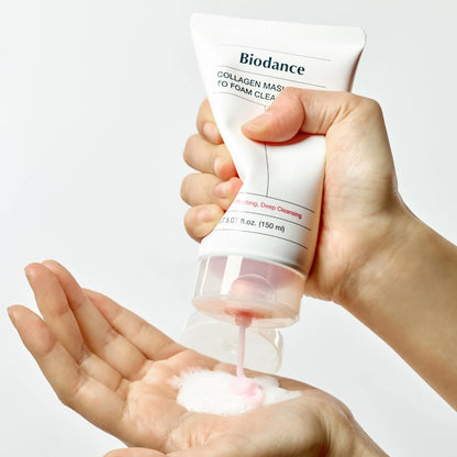 Biodance Collagen Mask To Foam Cleanser 150ml worked into the skin as a mask then rinsed into a soft refreshing foam