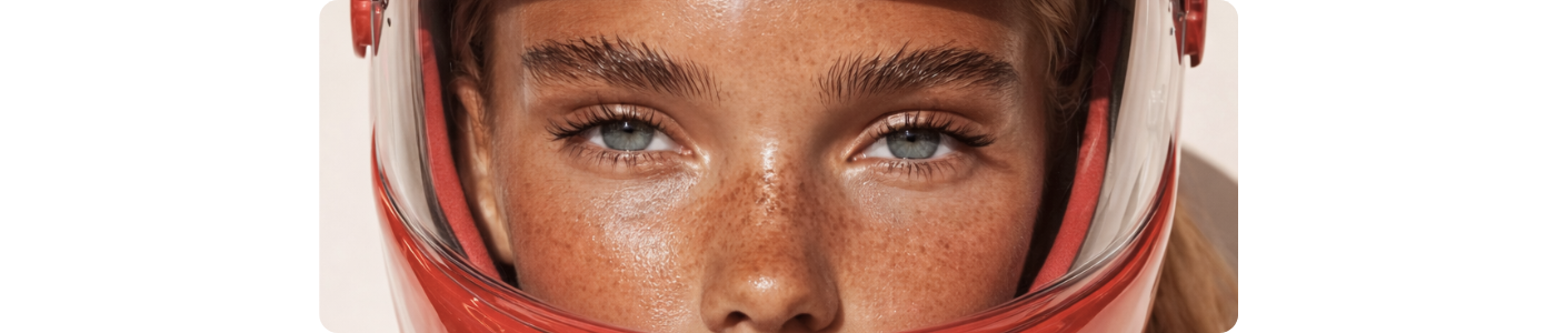 Editorial close-up of luminous skin highlighting texture and complexion