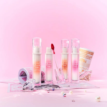 CLIO Crystal Glam Tint 3.4g texture showing high shine gloss and smooth lightweight application