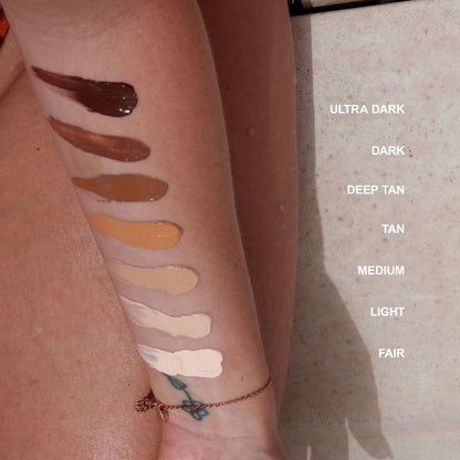 Technic Sundrenched Triple Wave Serum Foundation 30ml swatches on skin showing lightweight texture smooth blending and hydrated glow