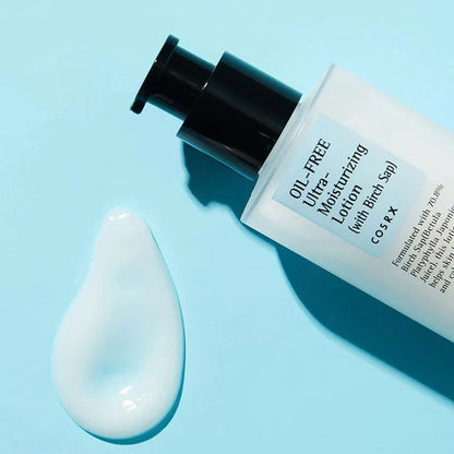 COSRX Oil Free Ultra Moisturizing Lotion With Birch Sap 100ml with a light fluid texture for weightless hydration