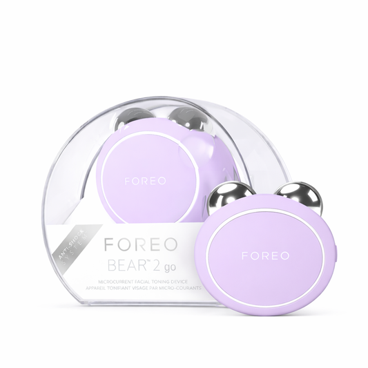 FOREO BEAR™ 2 go microcurrent device in Lavender compact facial toning tool designed to lift and firm the skin