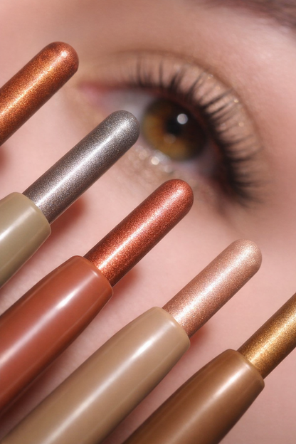Technic Shimmer Glide Cream Eyeshadow Sticks 1.4g applied to eyes for shimmer colour smooth blending and defined finish