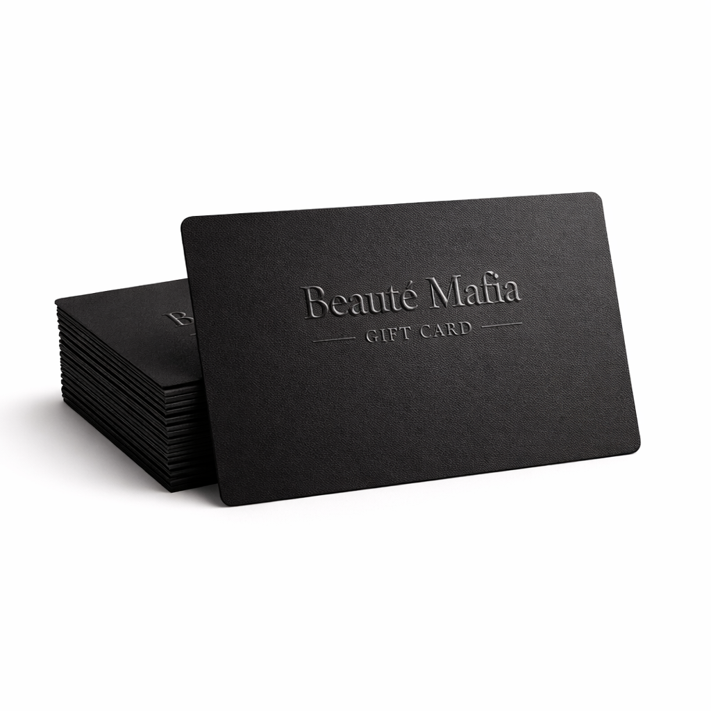 Beaute Mafia E-Gift Card styled in a minimal, editorial composition reflecting luxury digital gifting