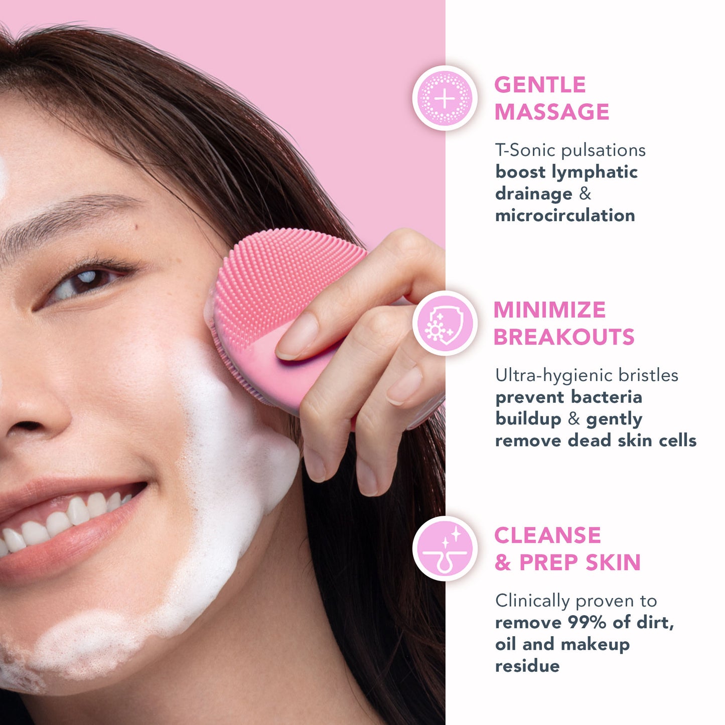FOREO LUNA™ 4 mini in Pearl Pink silicone cleansing device with a soft, refined finish