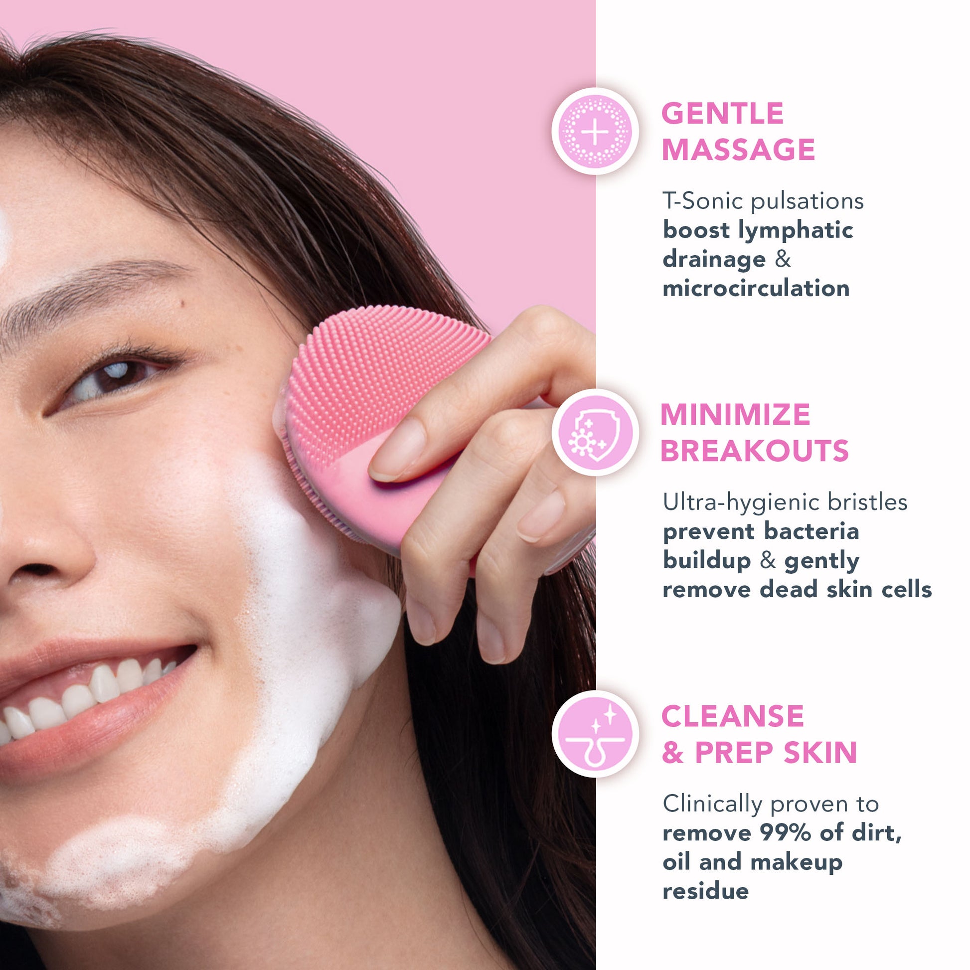 FOREO LUNA™ 4 mini in Pearl Pink silicone cleansing device with a soft, refined finish