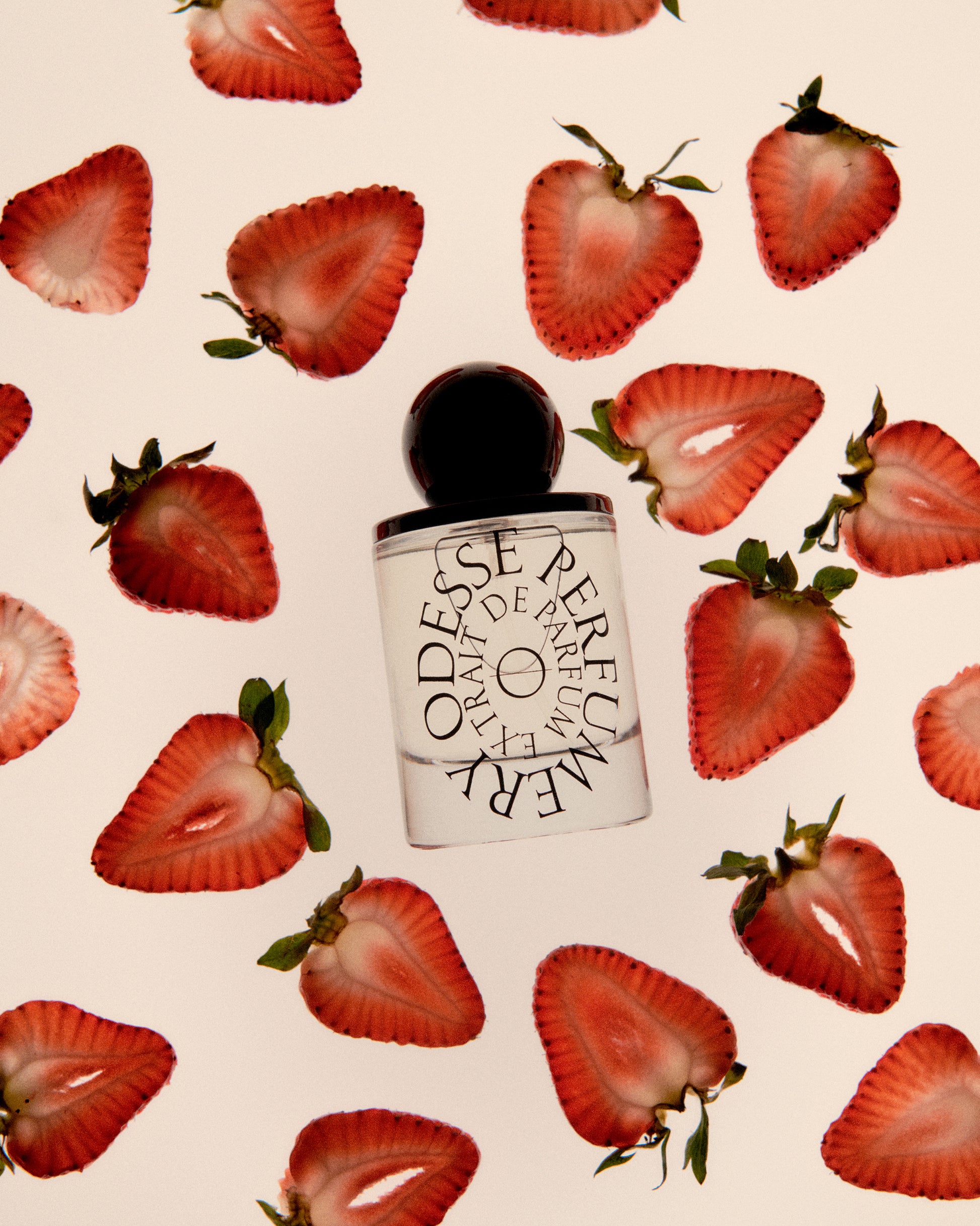 Odesse Rose Wood Extrait de Parfum 50ml styled in a minimal, editorial composition highlighting luxury fragrance