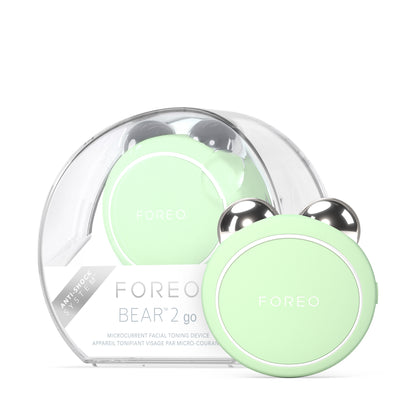 FOREO BEAR™ 2 go compact toning device in pastel Pistachio delivering targeted lifting treatment