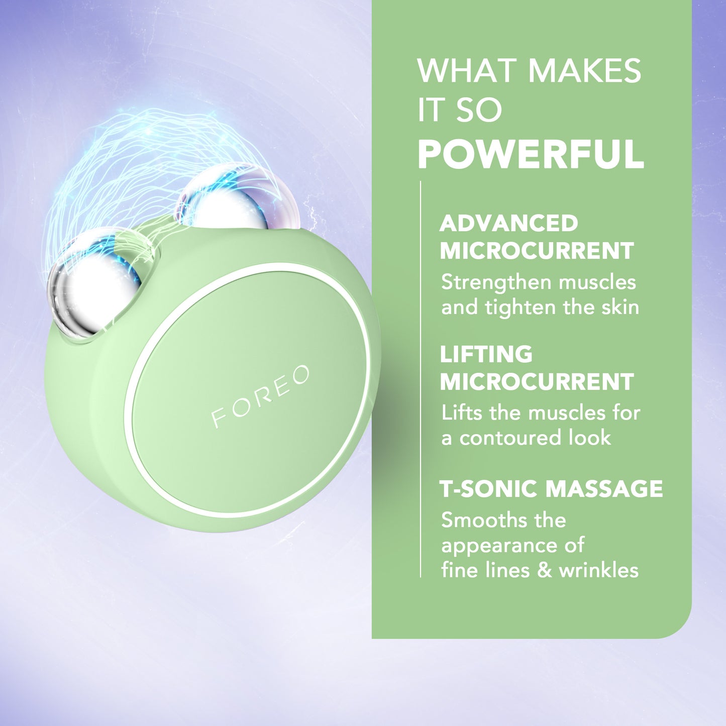 FOREO BEAR™ 2 go in Pistachio portable microcurrent device designed to support facial contouring and skin firmness