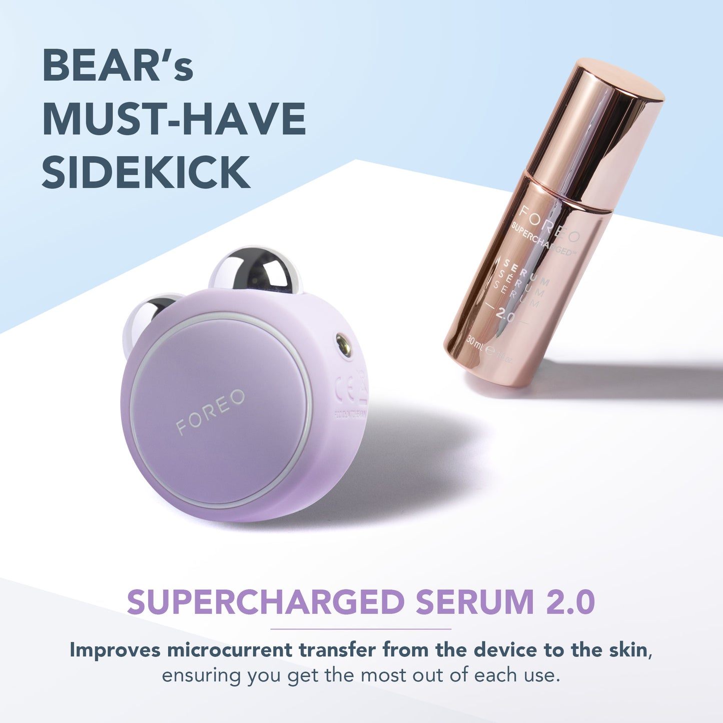 FOREO BEAR™ 2 go helping to lift, firm and improve facial definition with regular use