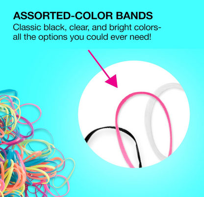 Multi-Color Polybands against a turquoise background.