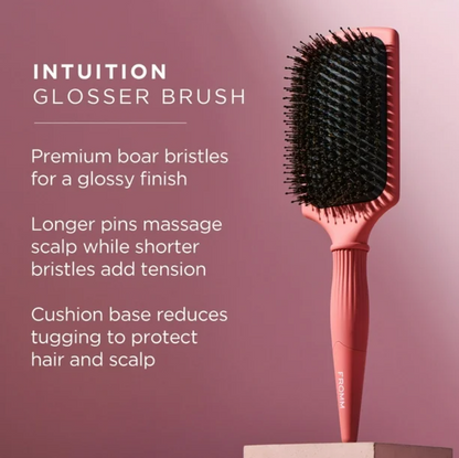 Fromm Pink glossier brush with text on a purple background