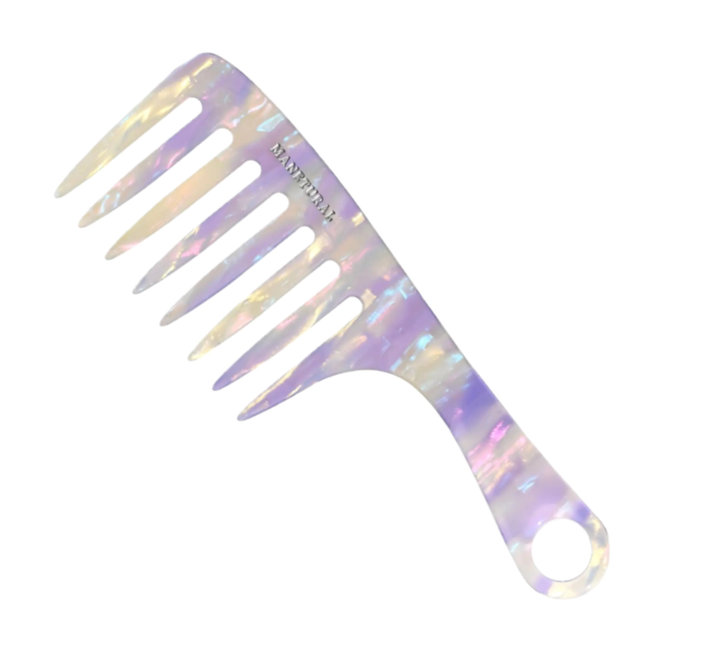 manetural Iridescent wide tooth comb on a white background
