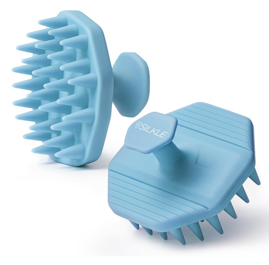 Silkle Blue silicone scalp massager with textured design on a white background