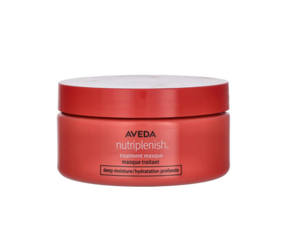 Red jar of Aveda Nutriplenish treatment masque on a white background