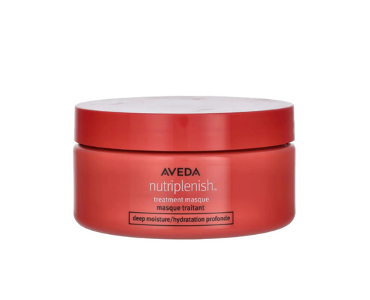 Red jar of Aveda Nutriplenish treatment masque on a white background