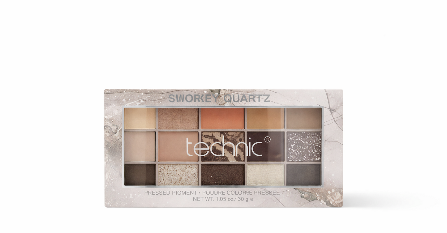 Technic Smokey Quartz 30g eyeshadow palette with smokey neutral shades for blended eye looks and smooth pigmented finish