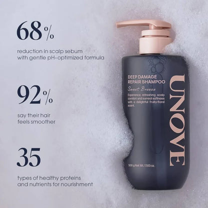 UNOVE Deep Damage Repair Shampoo 500ml rich lather texture for gentle cleansing repair and smoothing damaged hair