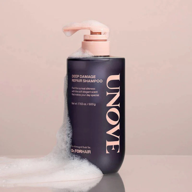 UNOVE Deep Damage Repair Shampoo 500ml for cleansing and repairing dry damaged hair restoring strength softness and shine