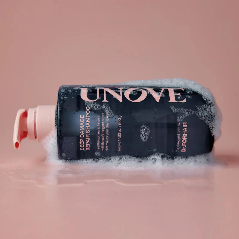 UNOVE Deep Damage Repair Shampoo 500ml for smoother stronger hair with reduced frizz and a clean soft glossy finish