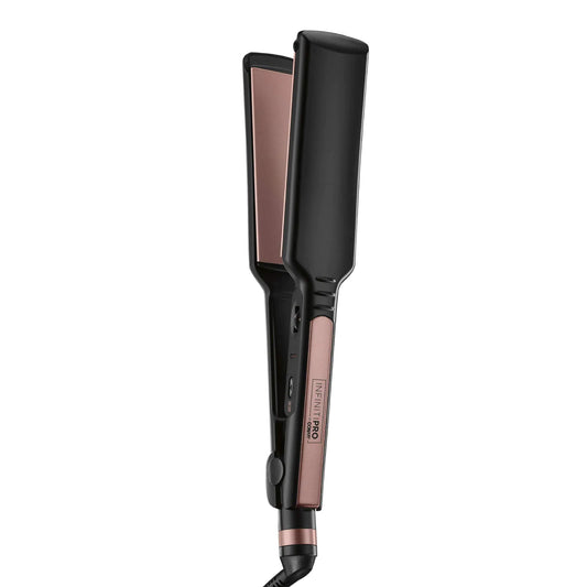 A 1¾-inch Rose Gold Ceramic Flat Iron with extra-long, extra-wide plates, and a floating design side facing on a white background. 