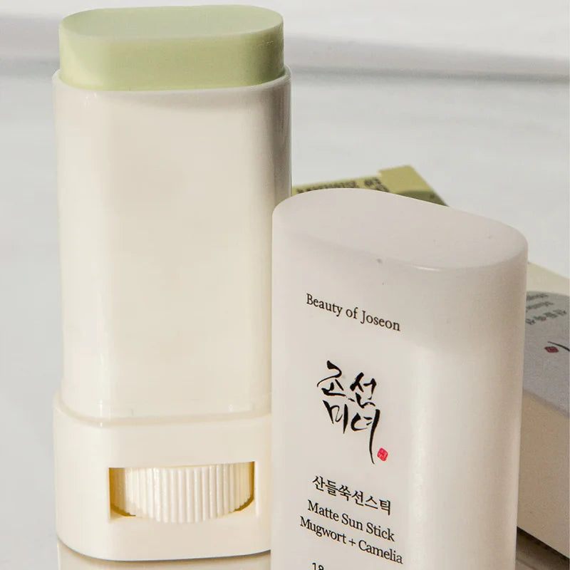 Beauty of Joseon sunscreen stick 18g close-up showing a soft matte finish with no visible residue