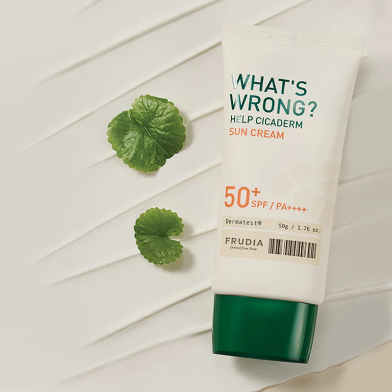 FRUDIA sun protection cream 50g infused with calming ingredients to reduce irritation while protecting from UV exposure