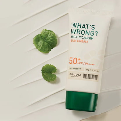 FRUDIA sun protection cream 50g infused with calming ingredients to reduce irritation while protecting from UV exposure