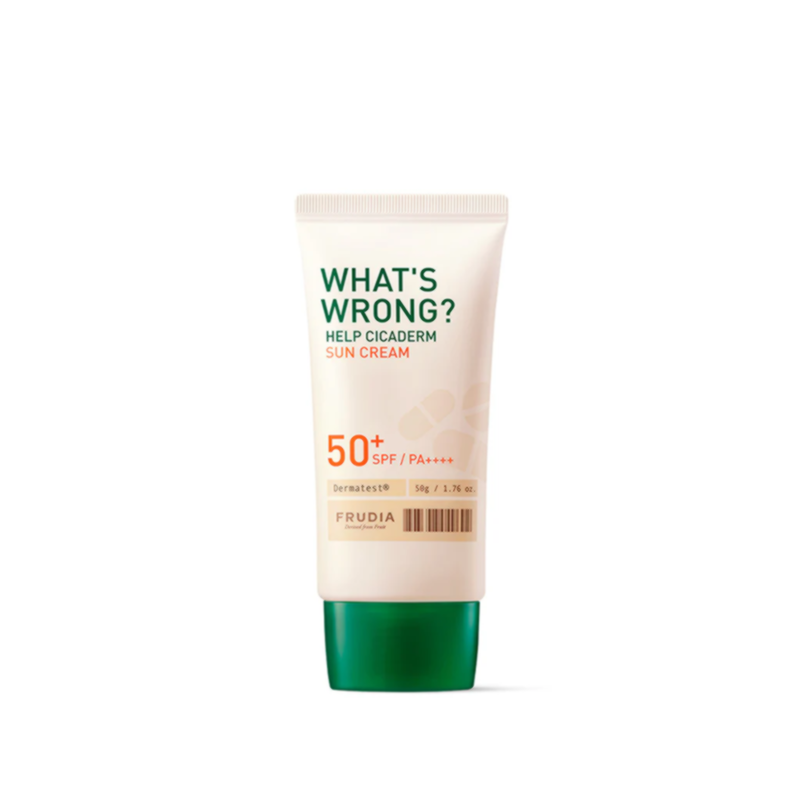 FRUDIA What’s Wrong Help Cicaderm Sun Cream 50g lightweight soothing sunscreen designed to protect and calm sensitive skin