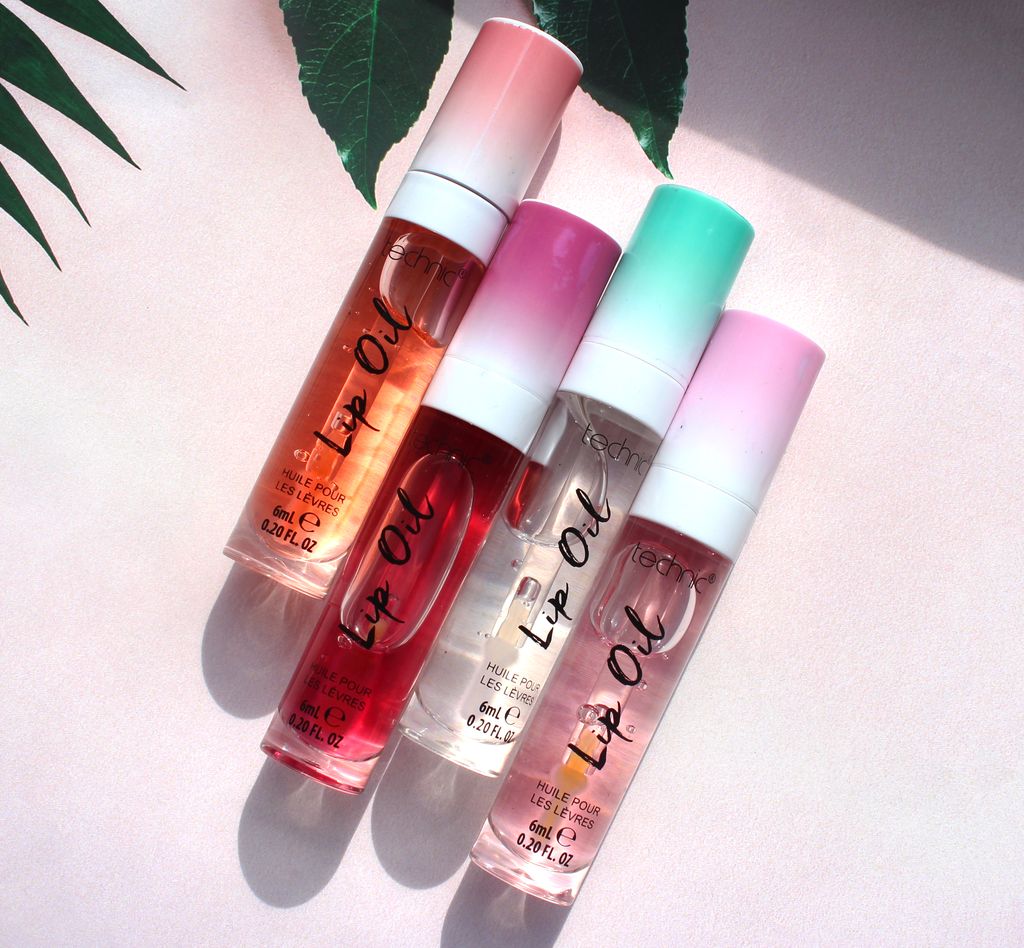Technic Lip Oil 6ml collection showing multiple shades hydrating lip oil for glossy shine and soft smooth lips
