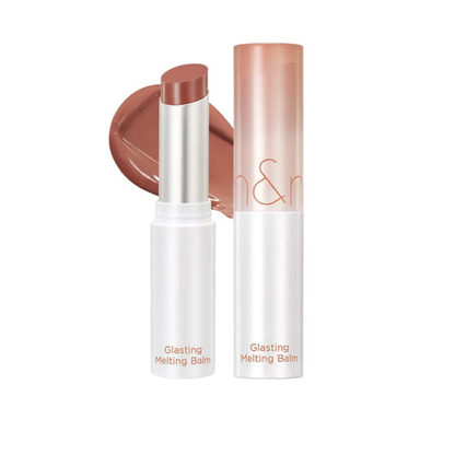 rom&nd Glasting Melting Balm 3.5g shade Nougat Sand lip balm for neutral beige tone with a smooth hydrated shine