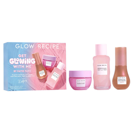 Glow Recipe skincare product set with packaging on a white background