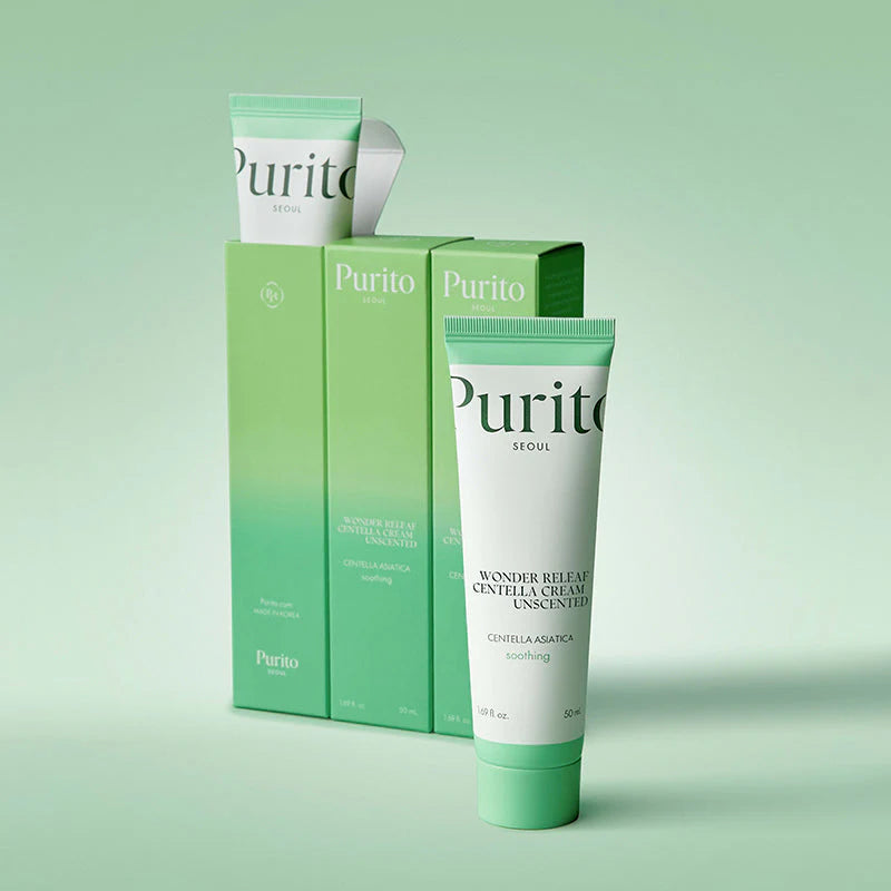 Purito Wonder Releaf Centella Cream 50ml helping to calm irritation and strengthen the skin barrier