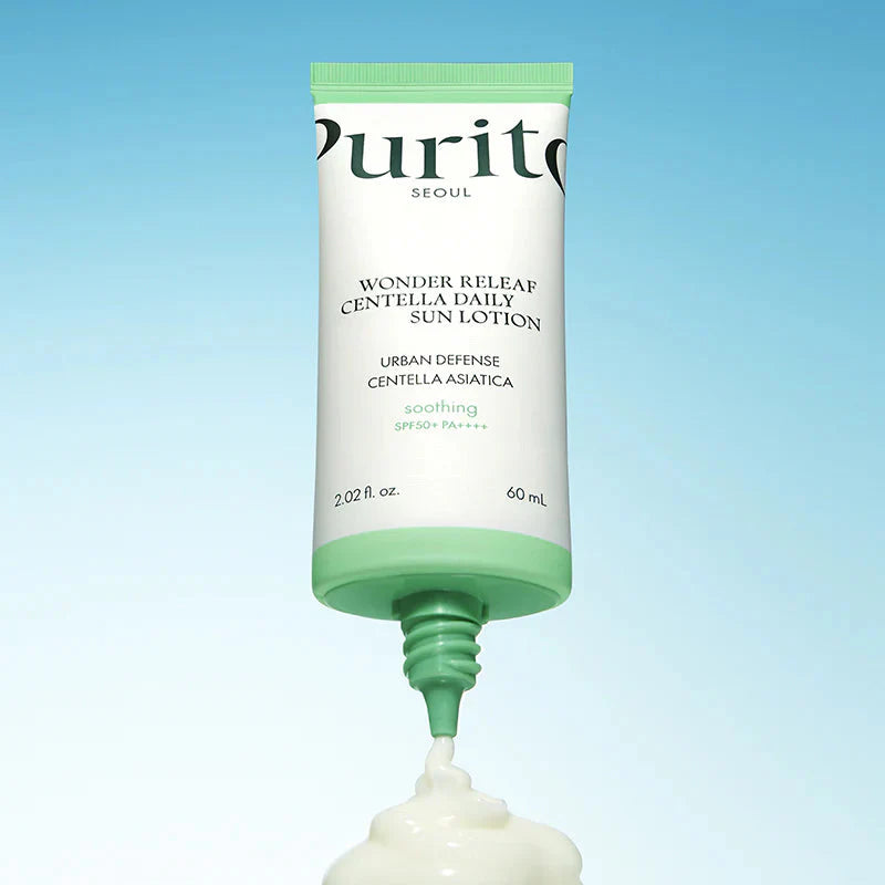 Purito sunscreen 60ml close-up showing creamy consistency that blends seamlessly into the skin