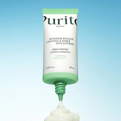 Purito sunscreen 60ml close-up showing creamy consistency that blends seamlessly into the skin
