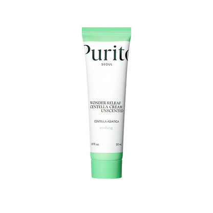 Purito Wonder Releaf Centella Cream Unscented 50ml soothing moisturiser designed to calm sensitive skin and support the skin barrier