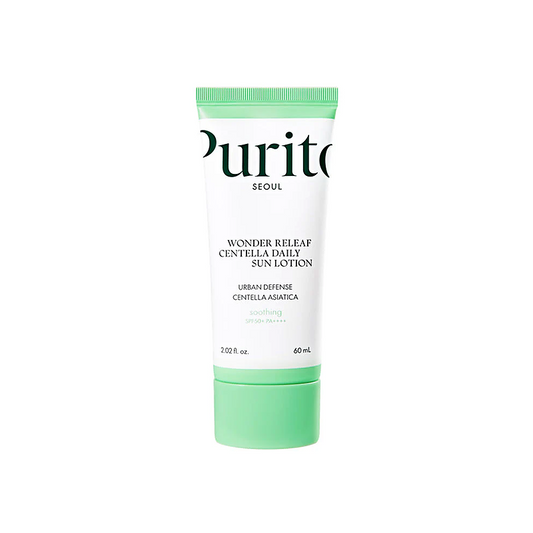 Purito Wonder Releaf Centella Daily Sun Lotion 60ml lightweight calming sunscreen designed to protect and soothe sensitive skin