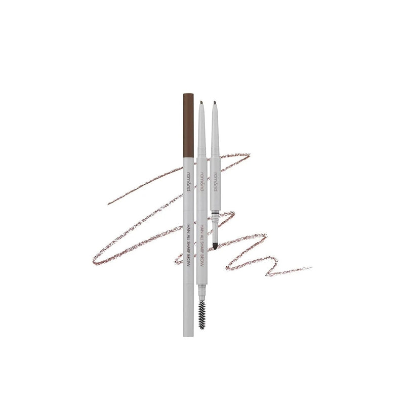 rom&nd Han All Sharp Brow 10g shade W2 Mild Woody brow product for soft milk brown definition without yellow undertone and smooth natural shaping